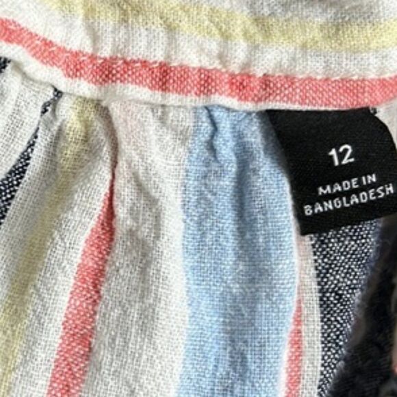 a.n.a Women's Chambray Striped Paperbag Waist Linen Skirt Coastal Grandma 12 - Picture 10 of 11